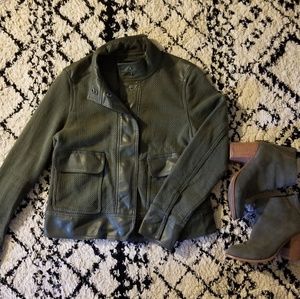 Olive Green faux leather/ textile jacket